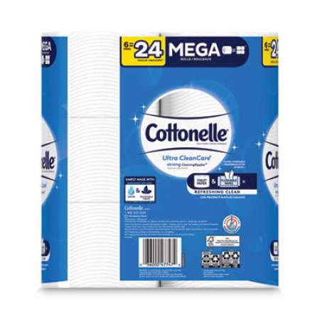 Cottonelle Ultra CleanCare Toilet Paper, Strong Tissue, Mega Rolls, Septic Safe, 1-Ply, White, 340 Sheets/Roll, 6 Rolls/Pack, 6 Packs/CT (47747)