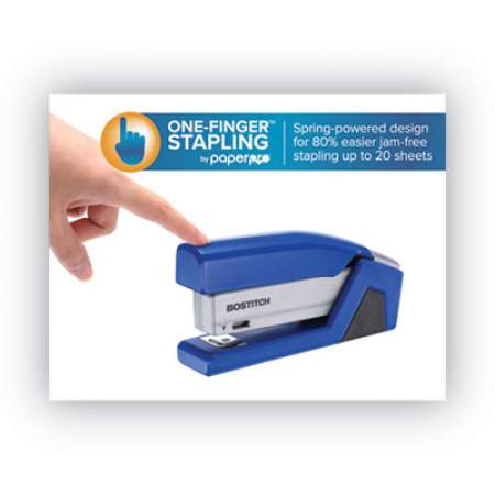 Bostitch InJoy Spring-Powered Compact Stapler, 20-Sheet Capacity, Blue (1512)