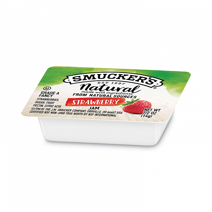 Smuckers 1/2 Ounce Natural Jam, Strawberry, 0.5 oz Container, 200/Carton (8201)