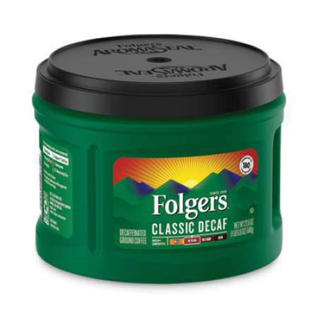 Folgers Ground Coffee, Classic Roast Decaffeinated, Ground, 22 3/5oz, Can, 6/Carton (00374CT)