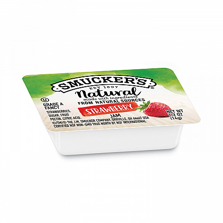 Smuckers 1/2 Ounce Natural Jam, Strawberry, 0.5 oz Container, 200/Carton (8201)