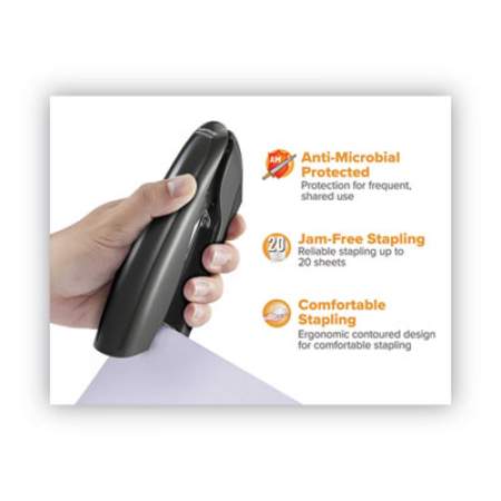 Bostitch Premium Antimicrobial Stand-Up Stapler, 20-Sheet Capacity, Black (B326BLK)