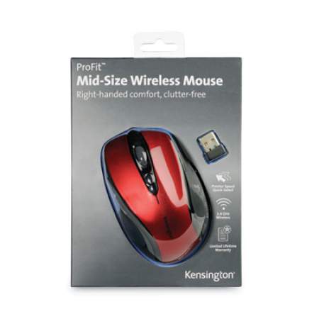 Kensington Pro Fit Mid-Size Wireless Mouse, 2.4 GHz Frequency/30 ft Wireless Range, Right Hand Use, Ruby Red (72422)
