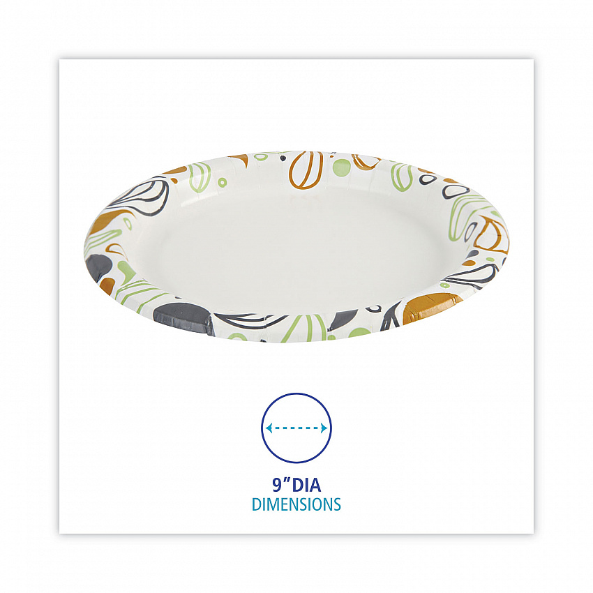 Deerfield Printed Paper Plates, 9" dia, Coated/Soak Proof, White/Yellow/Green/Purple, 125/Pack, 8 Packs/Carton (DEER9PLT)