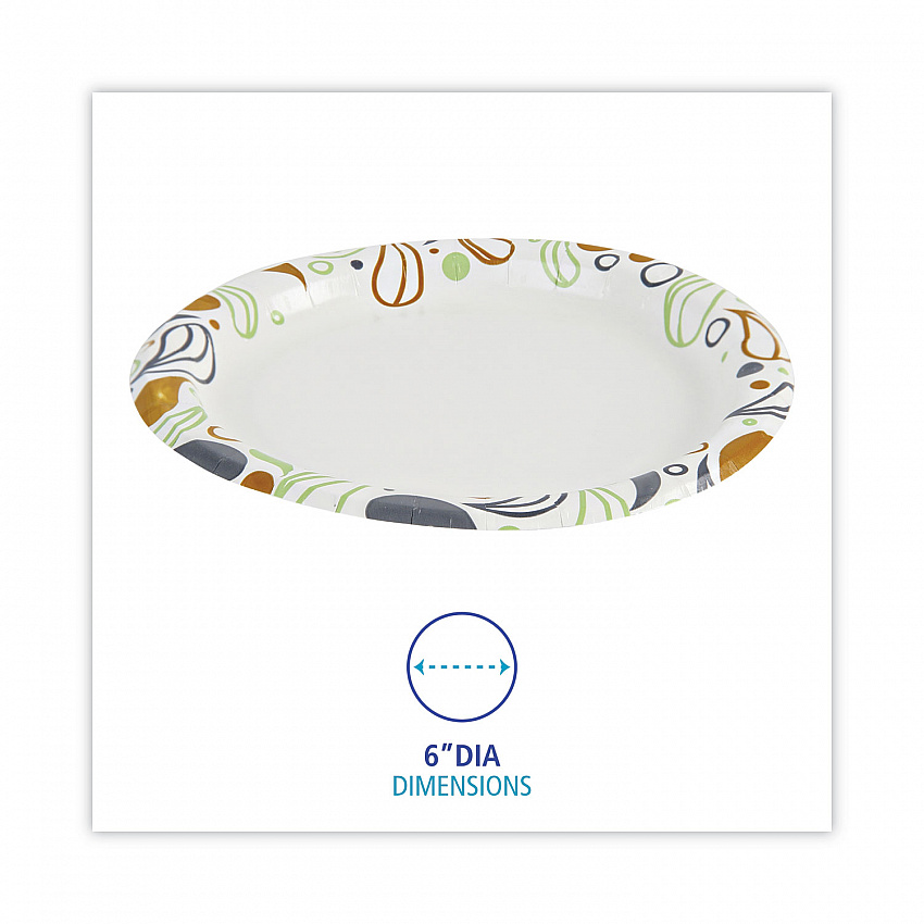 Deerfield Printed Paper Plates, 6" dia, Coated/Soak Proof, White/Yellow/Green/Purple, 250/Pack, 4 Packs/Carton (DEER6PLT)