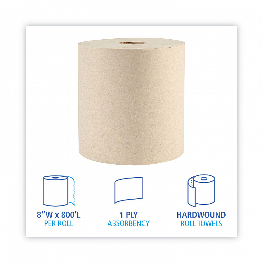 Boardwalk Green Xtra Roll Towels, 1-Ply, 8" x 800 ft, Natural, 6 Rolls/Carton (32GREEN)