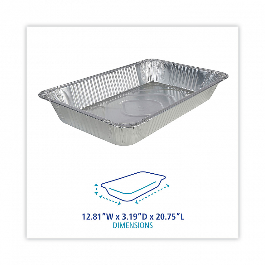 Aluminum Steam Table Pans, Full-Size Deep, 620 Gauge, 3.19" Deep, 12.81 x 20.75, 50/Carton (STEAMFLDP)