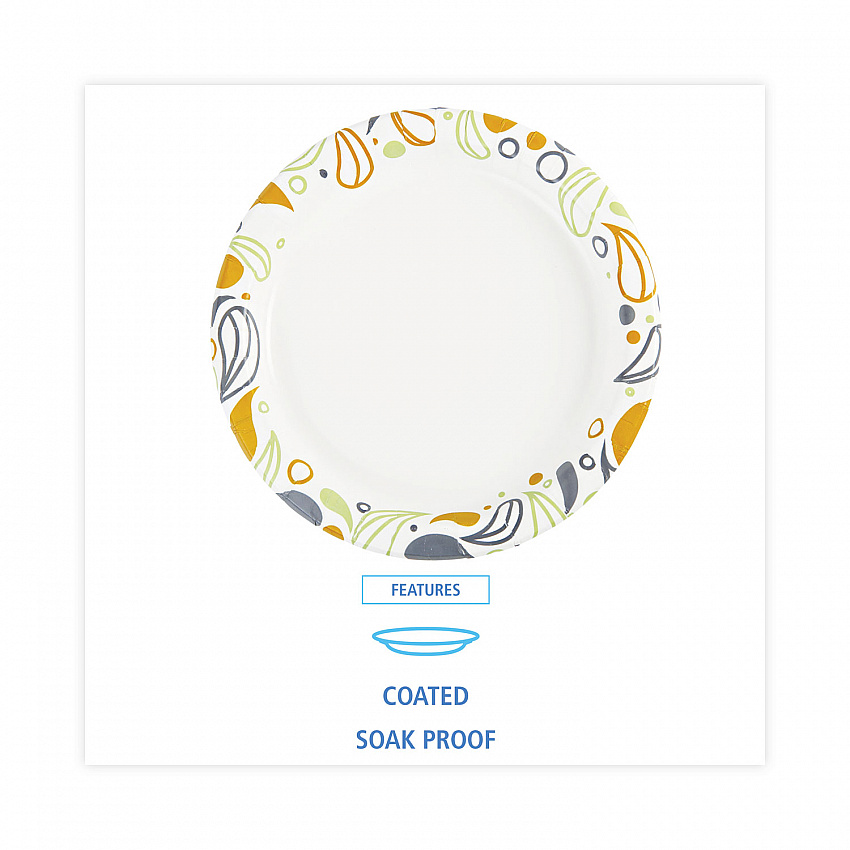 Deerfield Printed Paper Plates, 9" dia, Coated/Soak Proof, White/Yellow/Green/Purple, 125/Pack, 8 Packs/Carton (DEER9PLT)