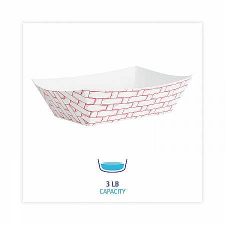 Paper Food Baskets, 3 lb Capacity, Red/White, 500/Carton (30LAG300)