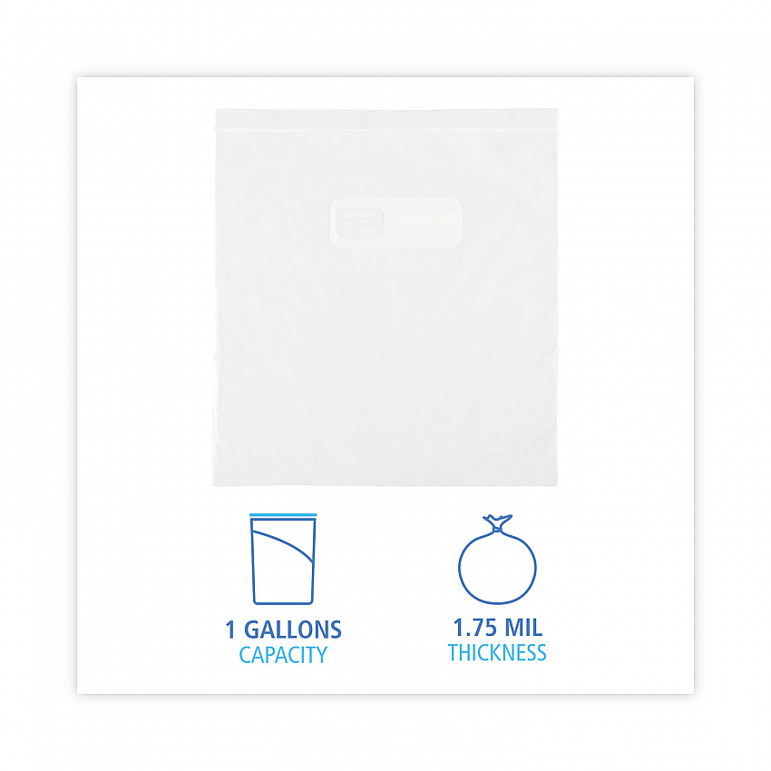 Reclosable Food Storage Bags, Gallon, 10.5" x 11", Clear, 250/Box (1GALBAG)