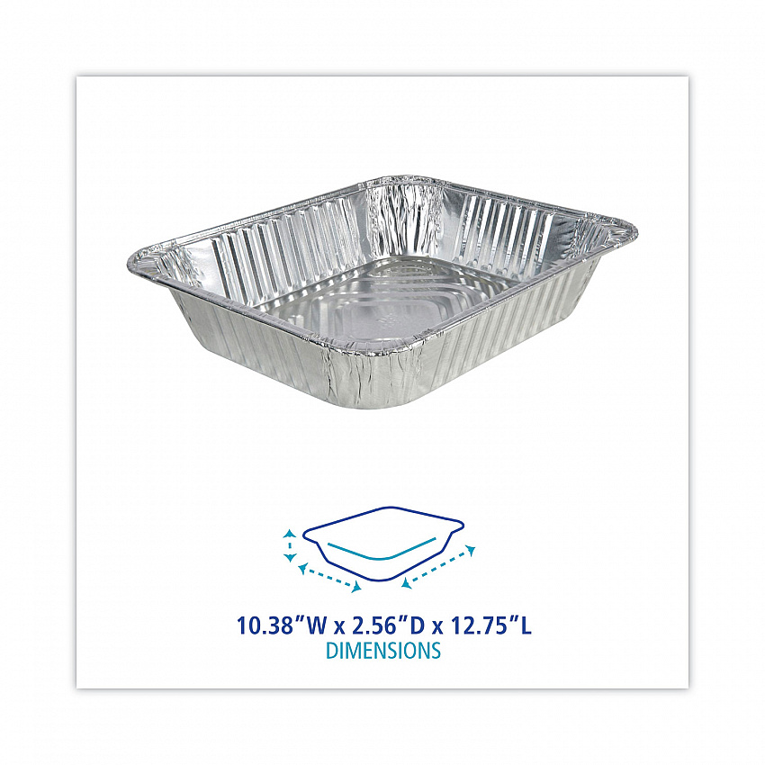 Aluminum Steam Table Pans, Half-Size Deep, 400 Gauge, 2.56" Deep, 10.38 x 12.75, 100/Carton (STEAMHFDP)