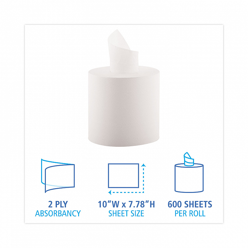 Center-Pull Hand Towels, 2-Ply, Perforated, 7.5 x 9, White, 600/Roll, 6 Rolls/Carton (6400)