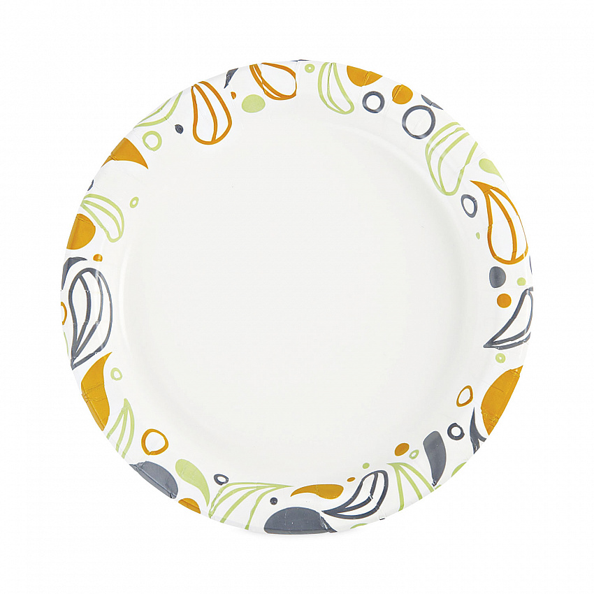 Deerfield Printed Paper Plates, 9" dia, Coated/Soak Proof, White/Yellow/Green/Purple, 125/Pack, 8 Packs/Carton (DEER9PLT)