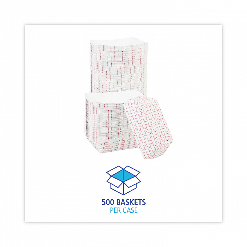 Paper Food Baskets, 3 lb Capacity, Red/White, 500/Carton (30LAG300)
