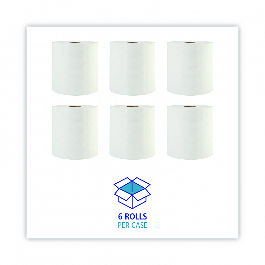 Hardwound Paper Towels, 1-Ply, 8" x 800 ft, White, 6 Rolls/Carton (6254B)