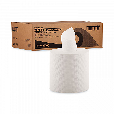 Center-Pull Hand Towels, 2-Ply, Perforated, 7.5 x 9, White, 600/Roll, 6 Rolls/Carton (6400)