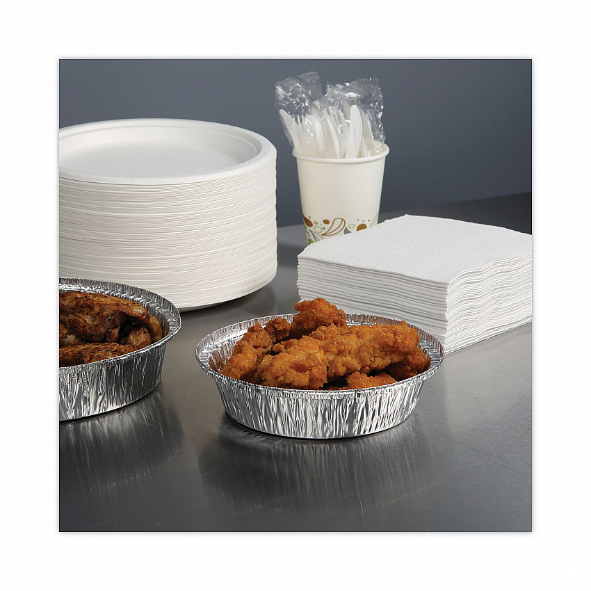 Round Aluminum To-Go Containers, 250 Gauge, 24 oz, 7" Diameter x 1.47" h, Silver, 500/Carton (ROUND7)
