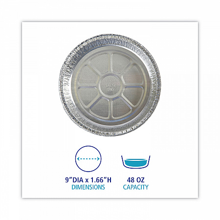Round Aluminum To-Go Containers, 300 Gauge, 48 oz, 9