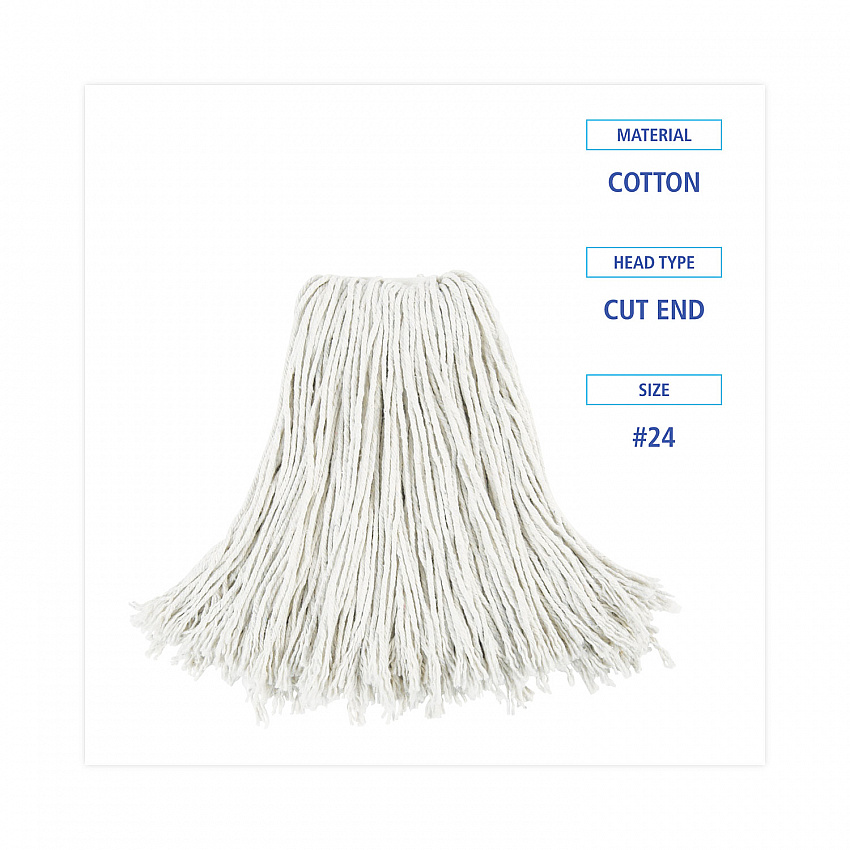 Cut-End Wet Mop Head, Cotton, #24, White 12/Carton (2024CCT)
