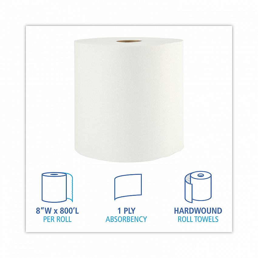 Boardwalk Xtra Roll Towels, 1-Ply, 8" x 800 ft, White, 6 Rolls/Carton (35XTRA)