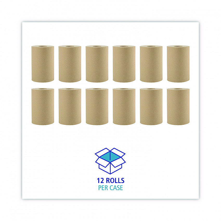 Hardwound Paper Towels, 1-Ply, 8" x 350 ft, Natural, 12 Rolls/Carton (6252)