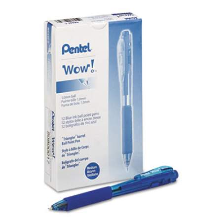 Pentel WOW! Ballpoint Pen, Retractable, Medium 1 mm, Blue Ink, Blue Barrel, Dozen (BK440C)