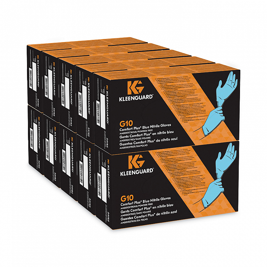 G10 Comfort Plus Blue Nitrile Gloves, Powder-Free, X-Small, 4 mil Thick, 9.5" Long, Light Blue, 100/Box, 10 Boxes/Carton (54185)