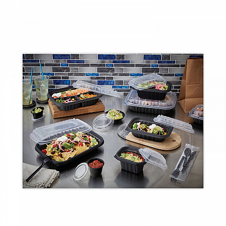 EarthChoice Entree2Go Takeout Container, 3 Compartments, 48 oz, 11.8 x 8.8 x 2.1, Black, Plastic, 200/Carton (YCNB12X95203)