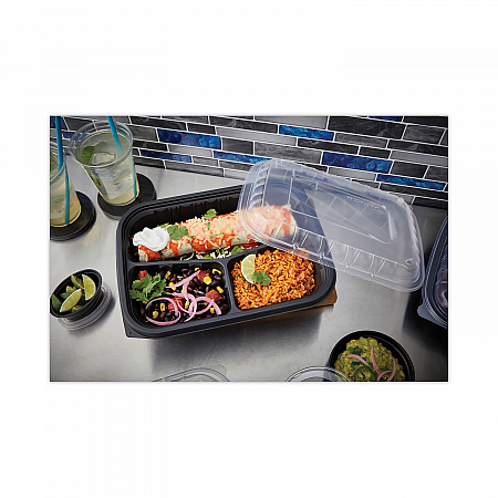 EarthChoice Entree2Go Takeout Container, 3 Compartments, 48 oz, 11.8 x 8.8 x 2.1, Black, Plastic, 200/Carton (YCNB12X95203)
