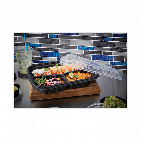 EarthChoice Entree2Go Takeout Container, 3 Compartments, 48 oz, 11.8 x 8.8 x 2.1, Black, Plastic, 200/Carton (YCNB12X95203)