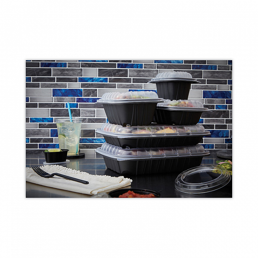 EarthChoice Entree2Go Takeout Container, 3 Compartments, 48 oz, 11.8 x 8.8 x 2.1, Black, Plastic, 200/Carton (YCNB12X95203)