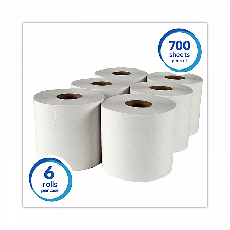 Essential Roll Center-Pull Towels, 1-Ply, 8 x 12, White, 700/Roll, 6 Rolls/Carton (01032)