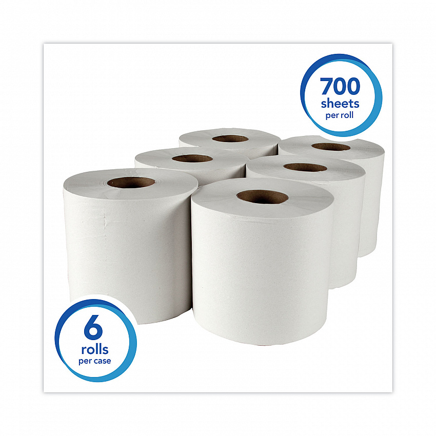 Essential Roll Center-Pull Towels, 1-Ply, 8 x 12, White, 700/Roll, 6 Rolls/Carton (01032)