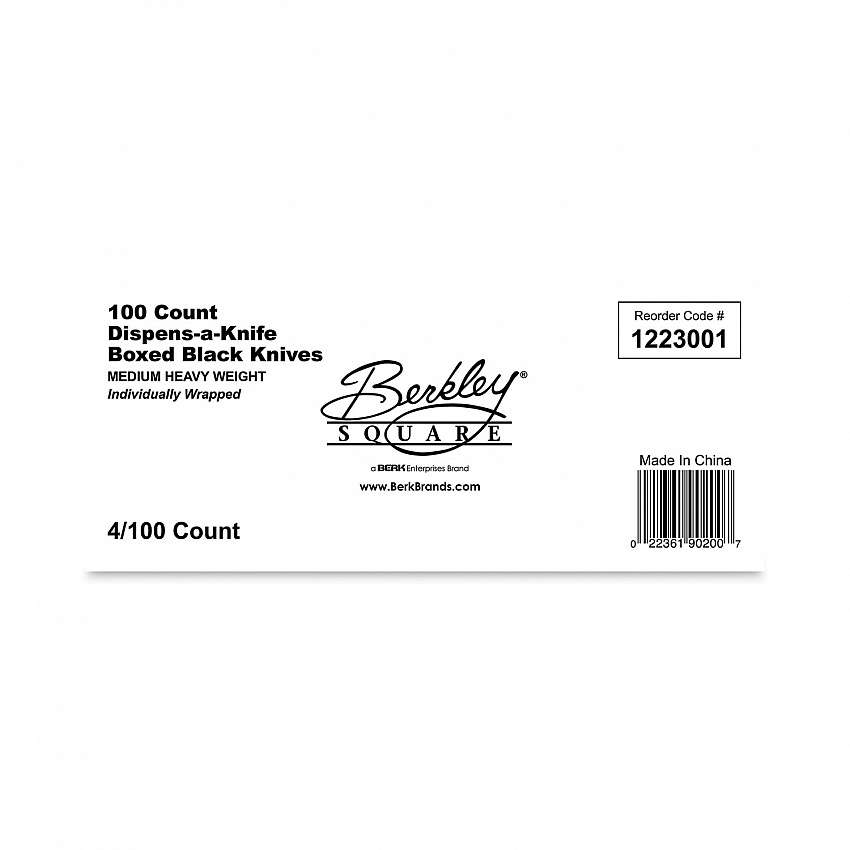 Dispens-a-Knife, Individually Wrapped, Mediumweight Knife, Plastic, Black, 100/Box (BEP90200)