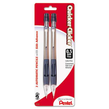 Pentel Quicker Clicker Mechanical Pencil, 0.5 mm, HB (#2.5), Black Lead, Smoke Barrel, 2/Pack (PD345BP2K6)