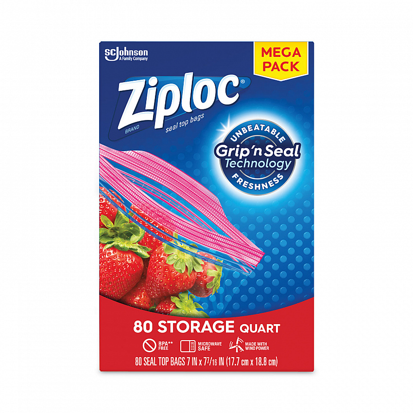 Seal Top Bags, Quart, 7.44" x 7", Clear, 80/Box (314471)