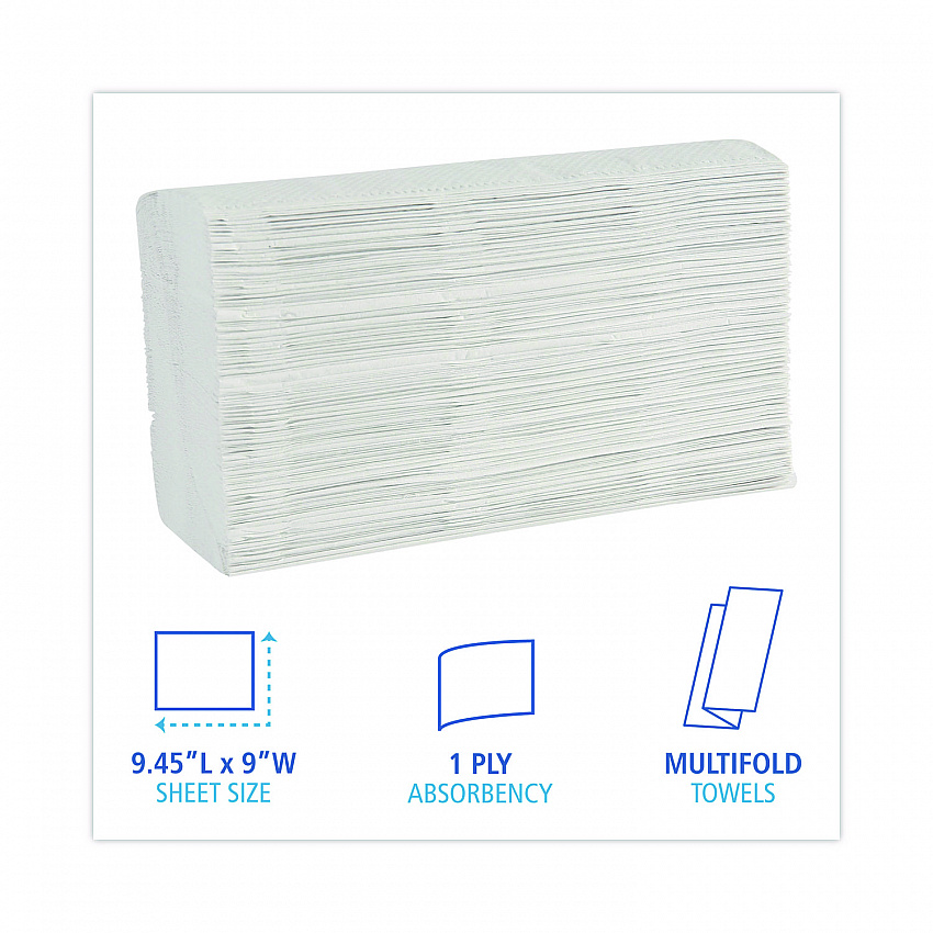 Multifold Paper Towels, 1-Ply, 9 x 9.45, White, 250 Towels/Pack, 16 Packs/Carton (6200)