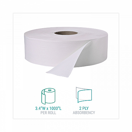 Jumbo Roll Bath Tissue, Septic Safe, 2-Ply, 3.4