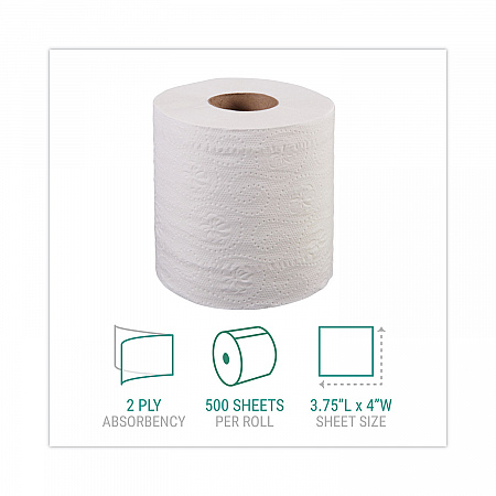Bath Tissue, Individually Wrapped Rolls, Septic Safe, 2-Ply, White, 500 Sheets/Roll, 96 Rolls/Carton (2240B)