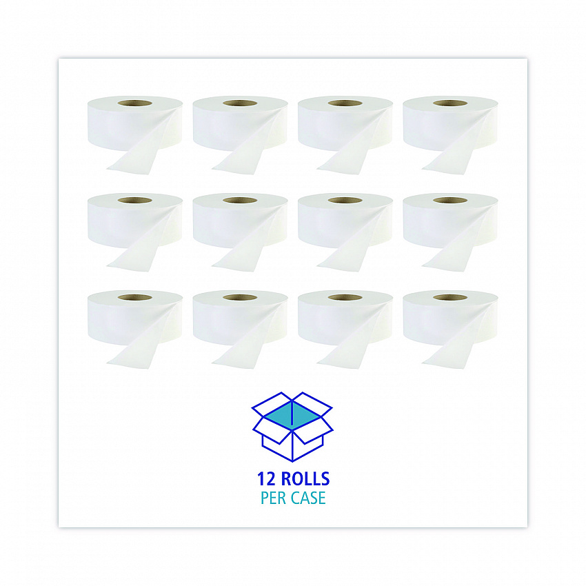 JRT Jr. Bath Tissue, Jumbo, Septic Safe, 1-Ply, 3.3" x 2,000 ft, White, 12 Rolls/Carton (6101)