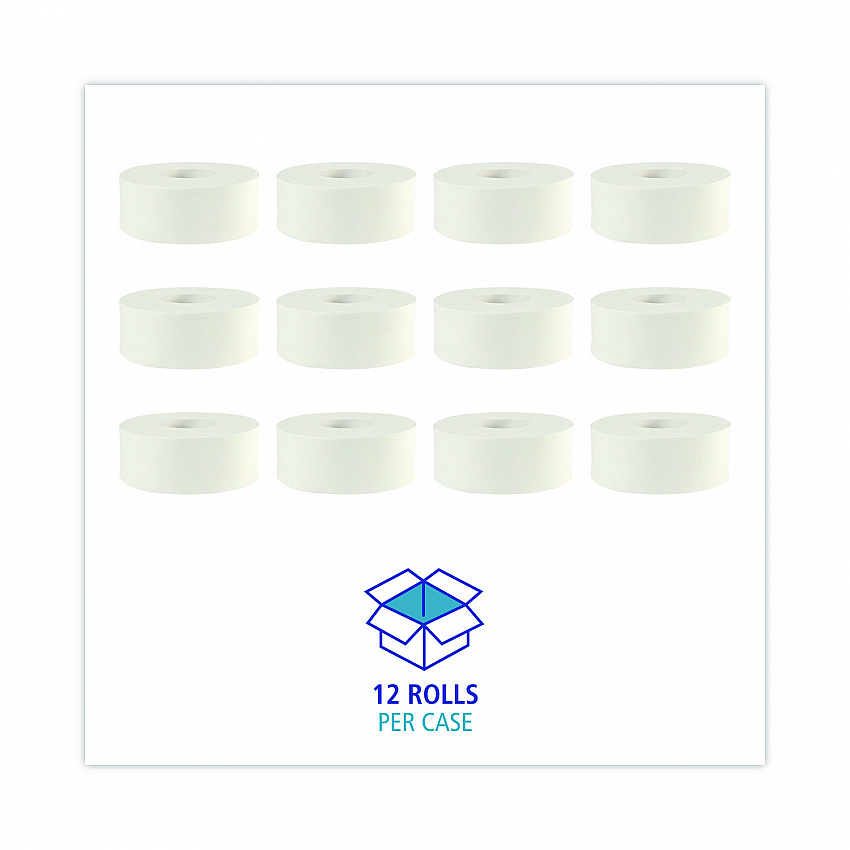 JRT Jumbo Roll Bathroom Tissue, Septic Safe, 2-Ply, 3.3" x 1,000 ft, White, 12 Rolls/Carton (6100B)