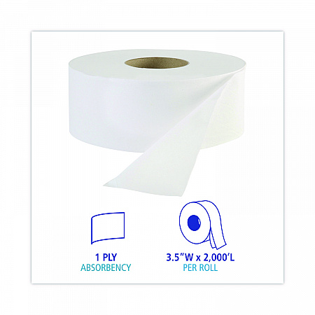 JRT Jr. Bath Tissue, Jumbo, Septic Safe, 1-Ply, 3.3
