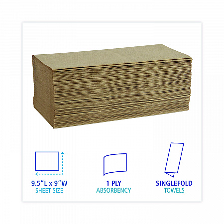 Singlefold Paper Towels, 1-Ply, 9 x 9.45, Natural, 250/Pack, 16 Packs/Carton (6210)