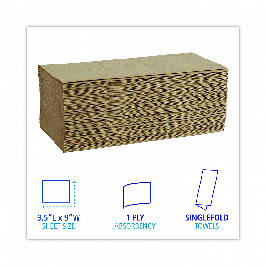 Singlefold Paper Towels, 1-Ply, 9 x 9.45, Natural, 250/Pack, 16 Packs/Carton (6210)