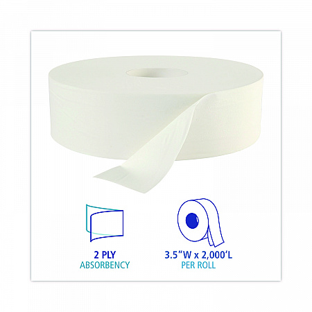 JRT Jumbo Roll Bathroom Tissue, Septic Safe, 2-Ply, 3.5