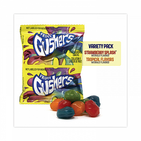 Fruit Gushers Fruit Snacks, Strawberry and Tropical Fruit Flavors, 0.8 oz, 42 Pouches/Carton (22001036)