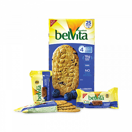 belVita Breakfast Biscuits, Blueberry, 1.76 oz Pack, 25 Packs/Carton (22000506)