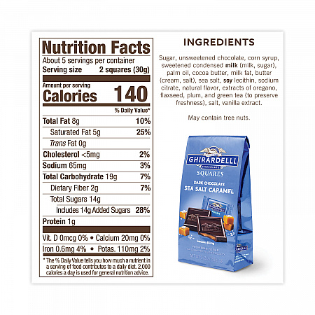 Dark and Sea Salt Caramel Chocolate Squares, 5.32 oz Bag, 3/Pack (30001023)