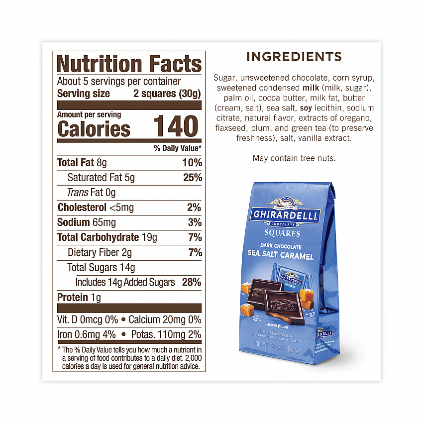 Dark and Sea Salt Caramel Chocolate Squares, 5.32 oz Bag, 3/Pack (30001023)