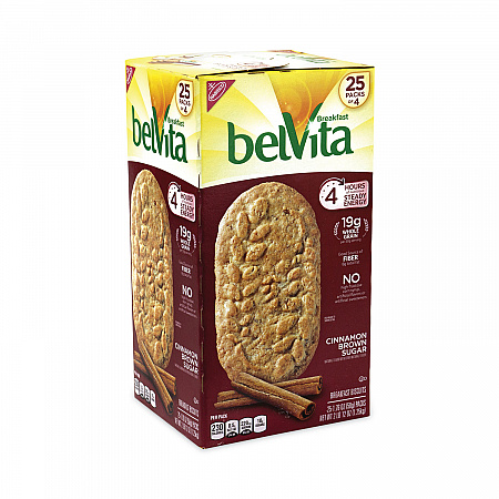 belVita Breakfast Biscuits, Cinnamon Brown Sugar, 1.76 oz Pack, 25 Packs/Carton (22000507)